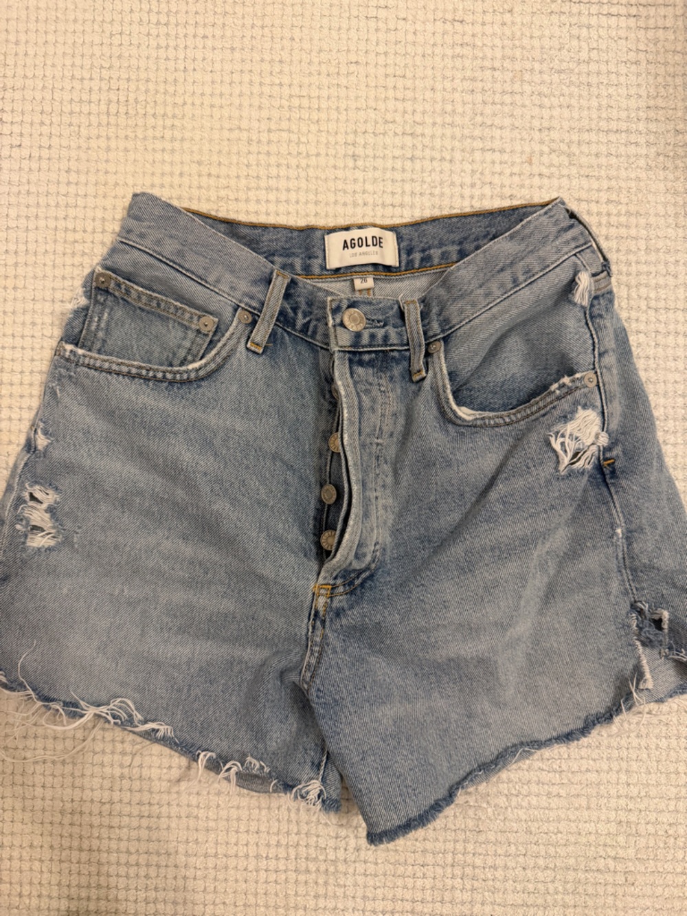 Agolde Light Blue High-Rise Button-Fly Denim Cutoff Shorts